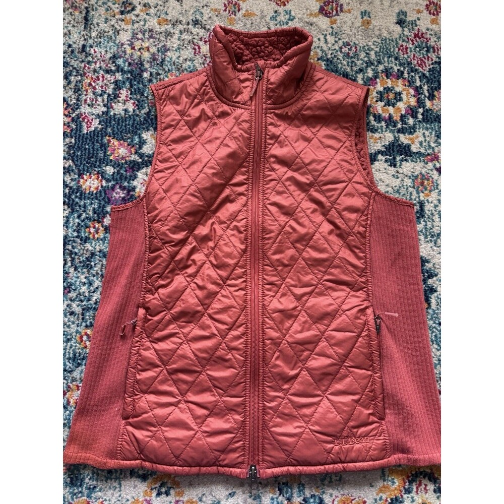 L.L.Bean Women's Orange Fleece-Lined‎ PrimaLoft Vest Size M Reg Outdoors Hiking